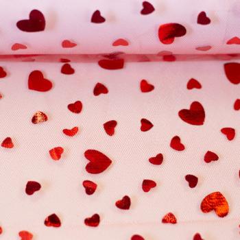 Softtüll Twinkle rote Glitzerherzen auf rotem Tüll